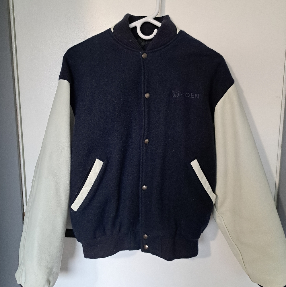 Navy and White Varsity Bomber Jacket